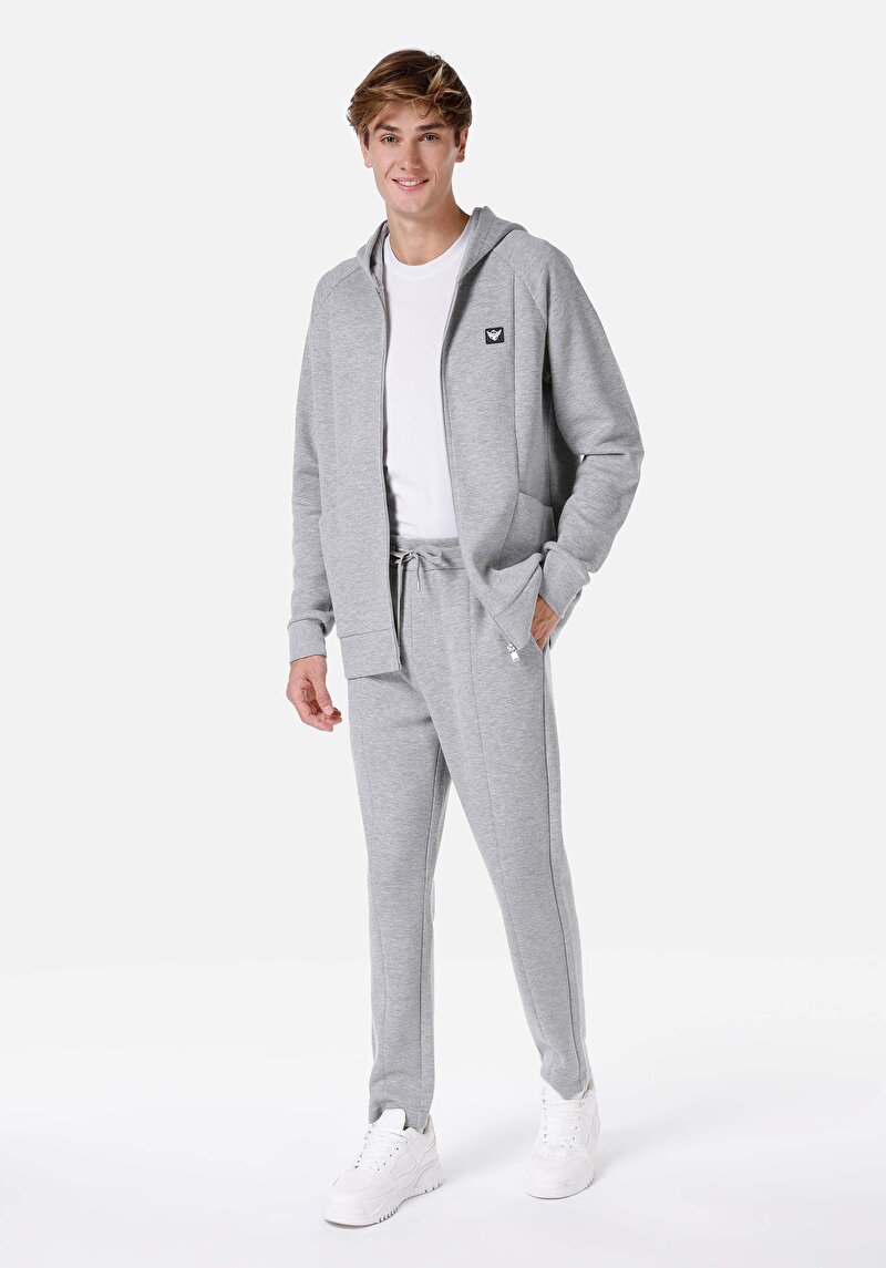 Imagine a Pantaloni De Trening Gri Pentru Bărbați Slim Fit Mid Waist