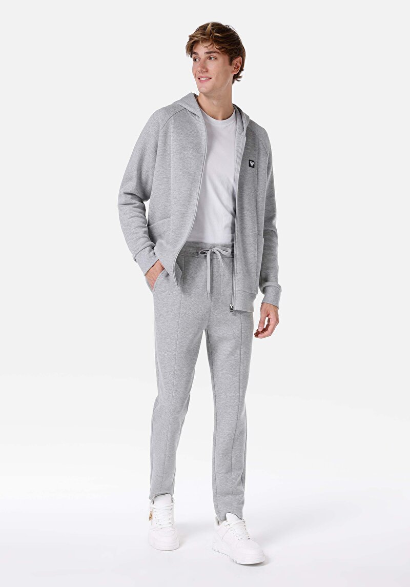 Imagine a Pantaloni De Trening Gri Pentru Bărbați Slim Fit Mid Waist