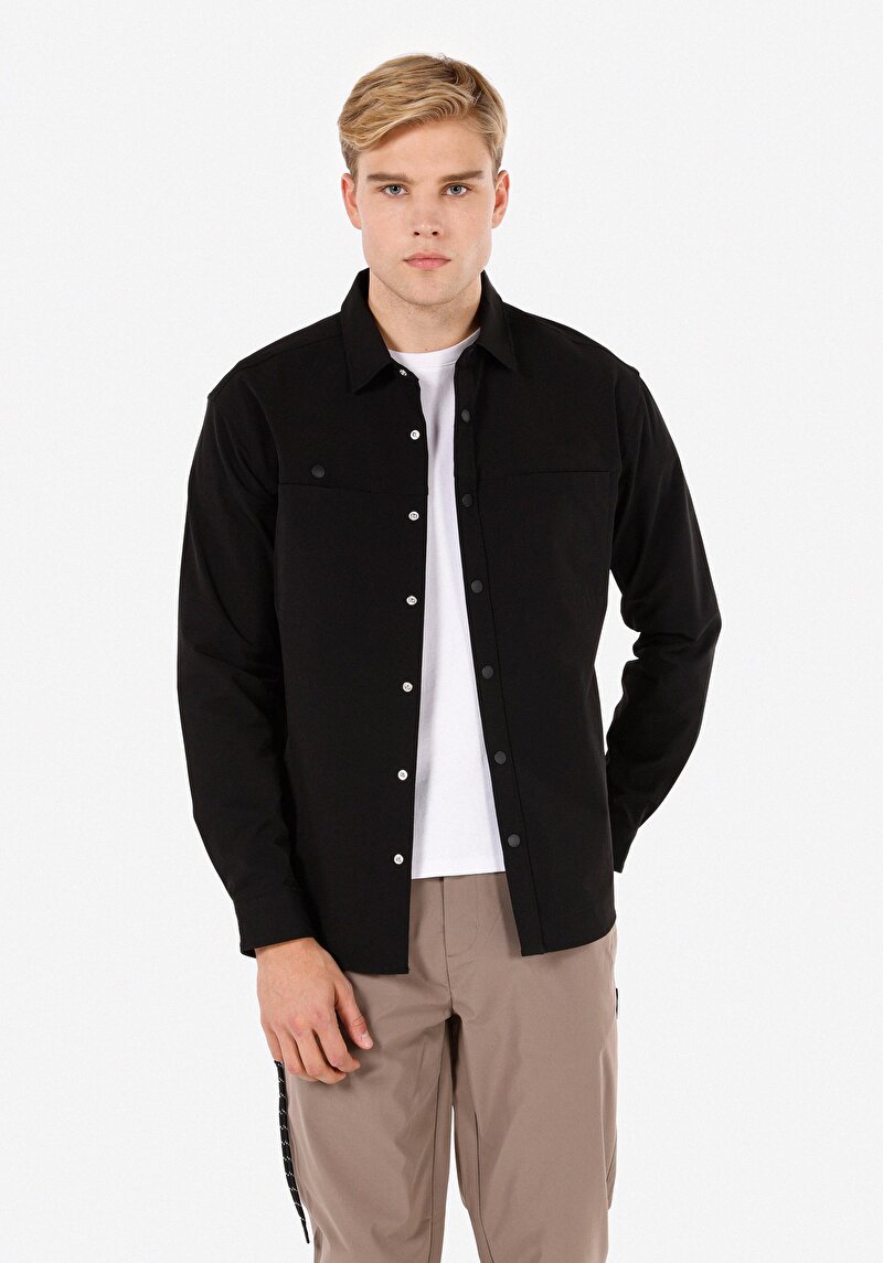 Imagine a Camasa Cu Maneca Lunga De Barbati Negru Regular Fit  Cl1071532