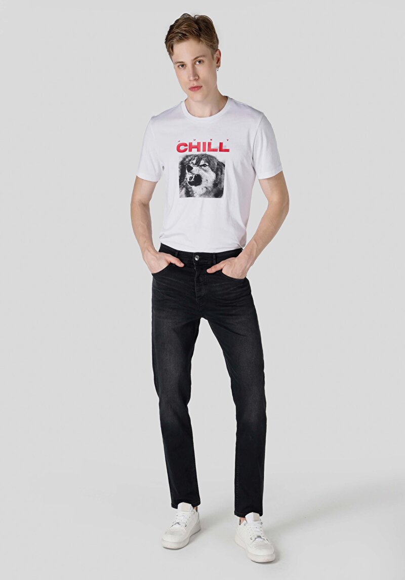 Imagine a Blugi Negri Pentru Bărbați Cu Talie Dreaptă Cu Talie Medie