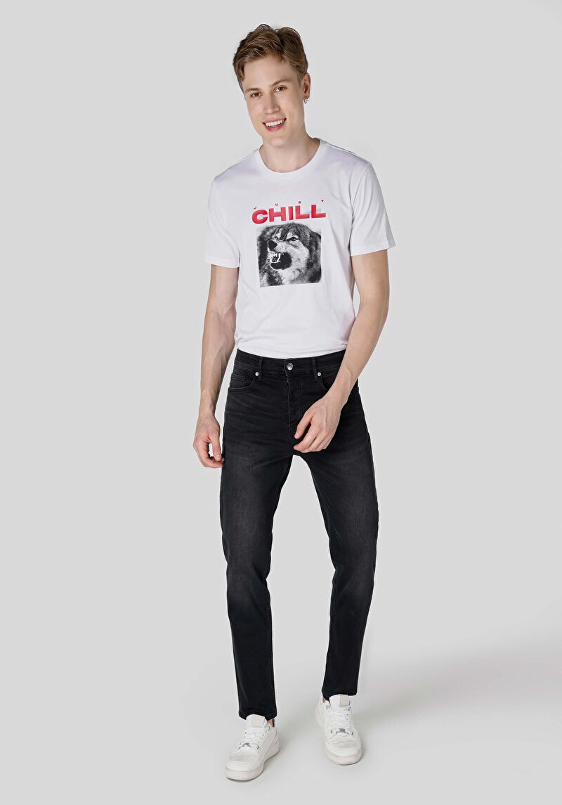 Imagine a Blugi Negri Pentru Bărbați Cu Talie Dreaptă Cu Talie Medie