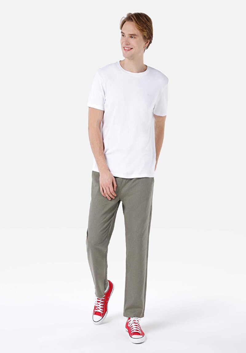 Afișați detalii pentru Regular Fit Mid Waist Straight Leg Pantaloni Verzi Pentru Bărbați