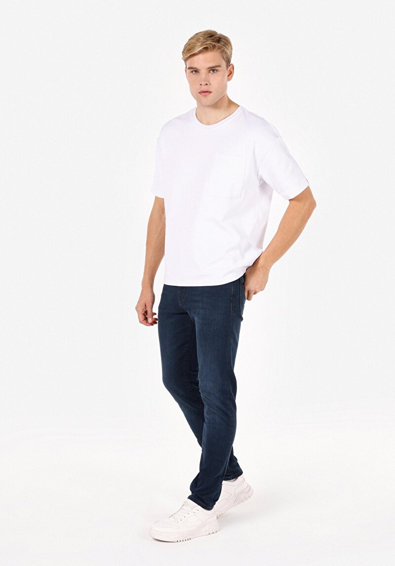 Imagine a Skinny Fit Talie Înaltă Picior Îngust Blugi İndigo Pentru Bărbați