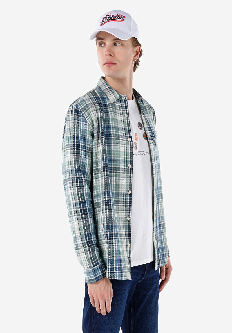 Imagine a Cămașă Cu Gât În Carouri Cămașă Cu Mânecă Lungă Multicoloră Pentru Bărbați