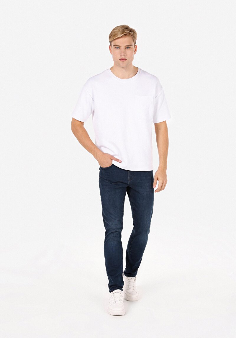 Imagine a Skinny Fit Talie Înaltă Picior Îngust Blugi İndigo Pentru Bărbați