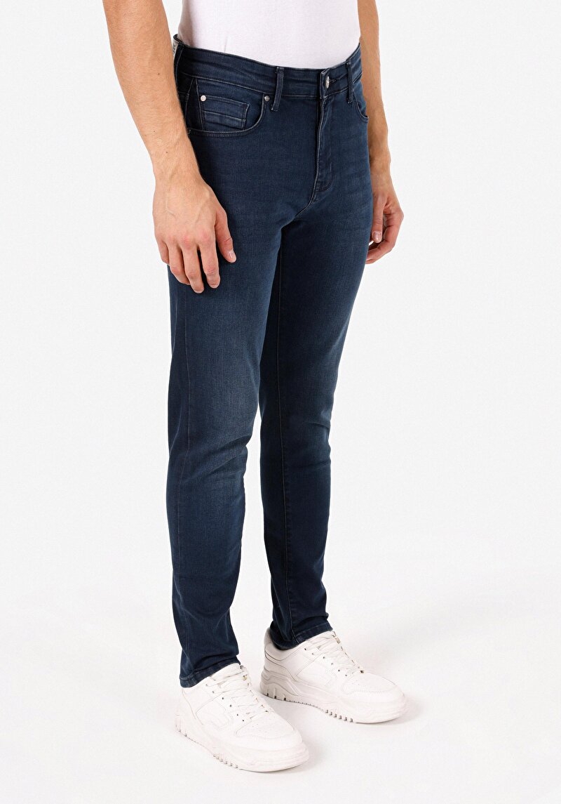 Imagine a Skinny Fit Talie Înaltă Picior Îngust Blugi İndigo Pentru Bărbați