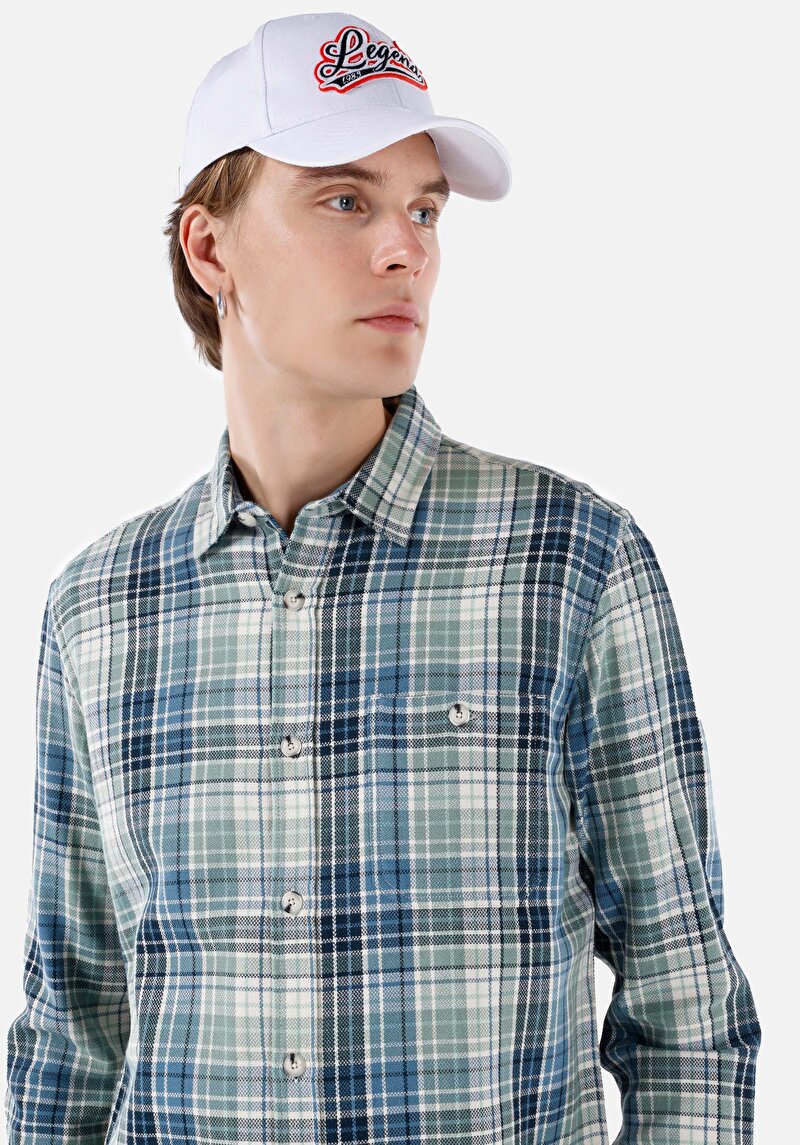 Afișați detalii pentru Cămașă Cu Gât În Carouri Cămașă Cu Mânecă Lungă Multicoloră Pentru Bărbați