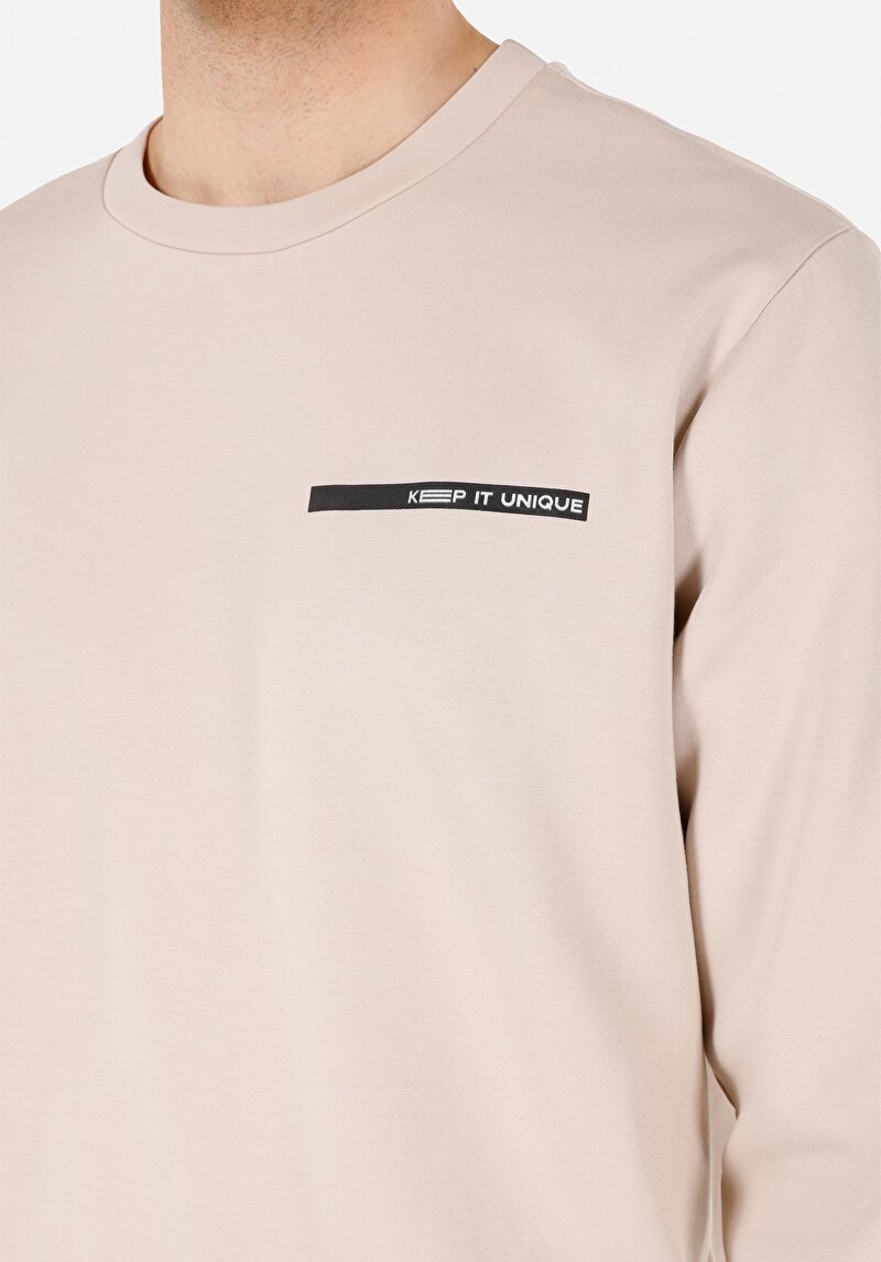 Afișați detalii pentru Tricou Cu Maneca Lunga De Barbati Bej Regular Fit  Cl1071232