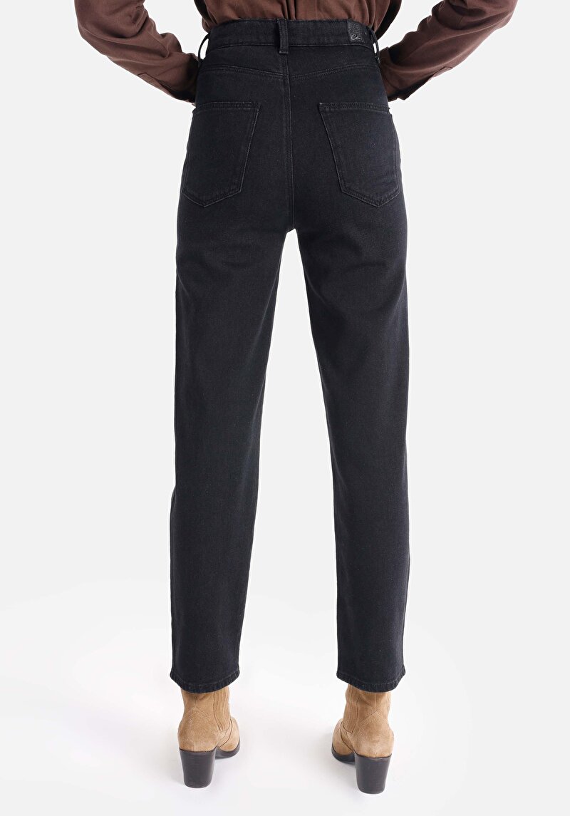 Afișați detalii pentru Drept Fit Talie Talie Picior Drept Blugi Negri Pentru Femei