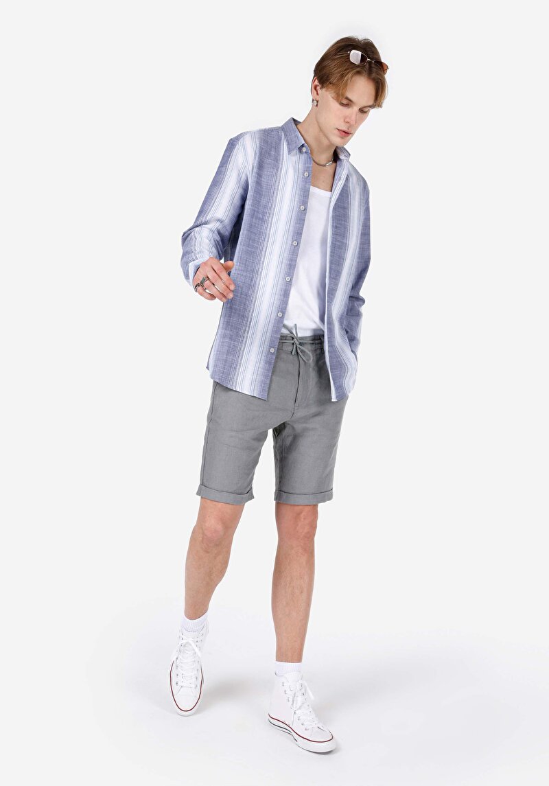 Imagine a Cămașă Cu Dungi Cămașă Cu Mânecă Lungă Bleumarin Pentru Bărbați