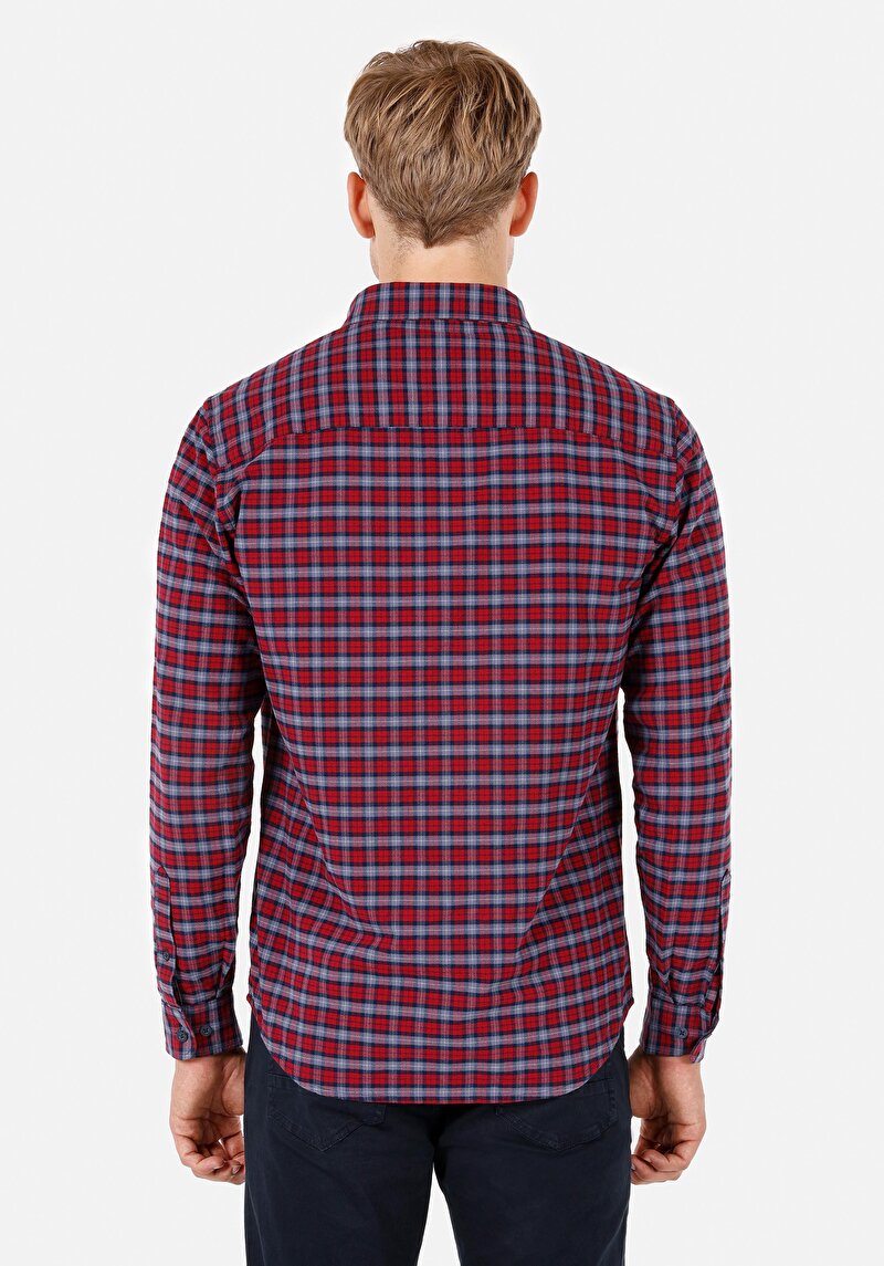 Afișați detalii pentru Regular Fit Cămașă Gât În Carouri Cămașă Roșie Cu Mânecă Lungă Pentru Bărbați