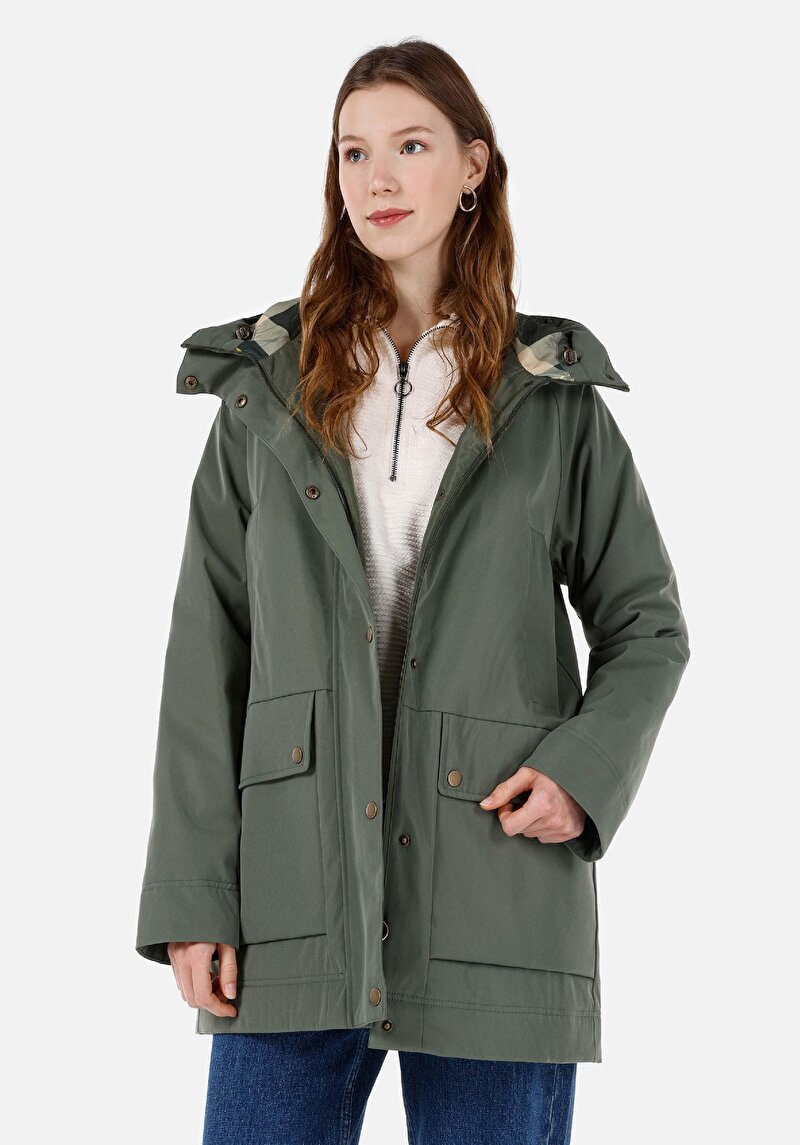 Imagine a Palton Verde Pentru Femei Regular Fit