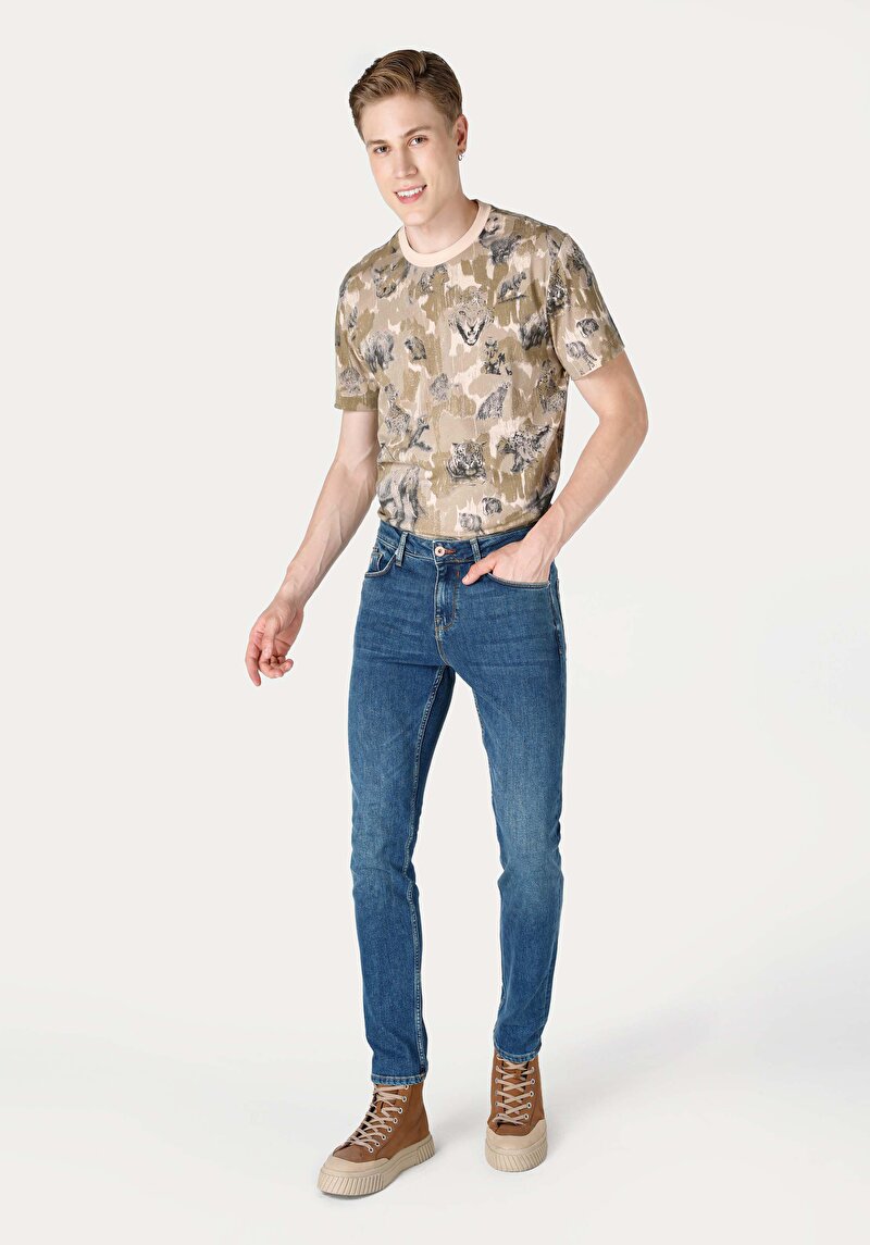 Imagine a Blugi İndigo Pentru Bărbați Cu Talie Dreaptă Cu Talie Dreaptă