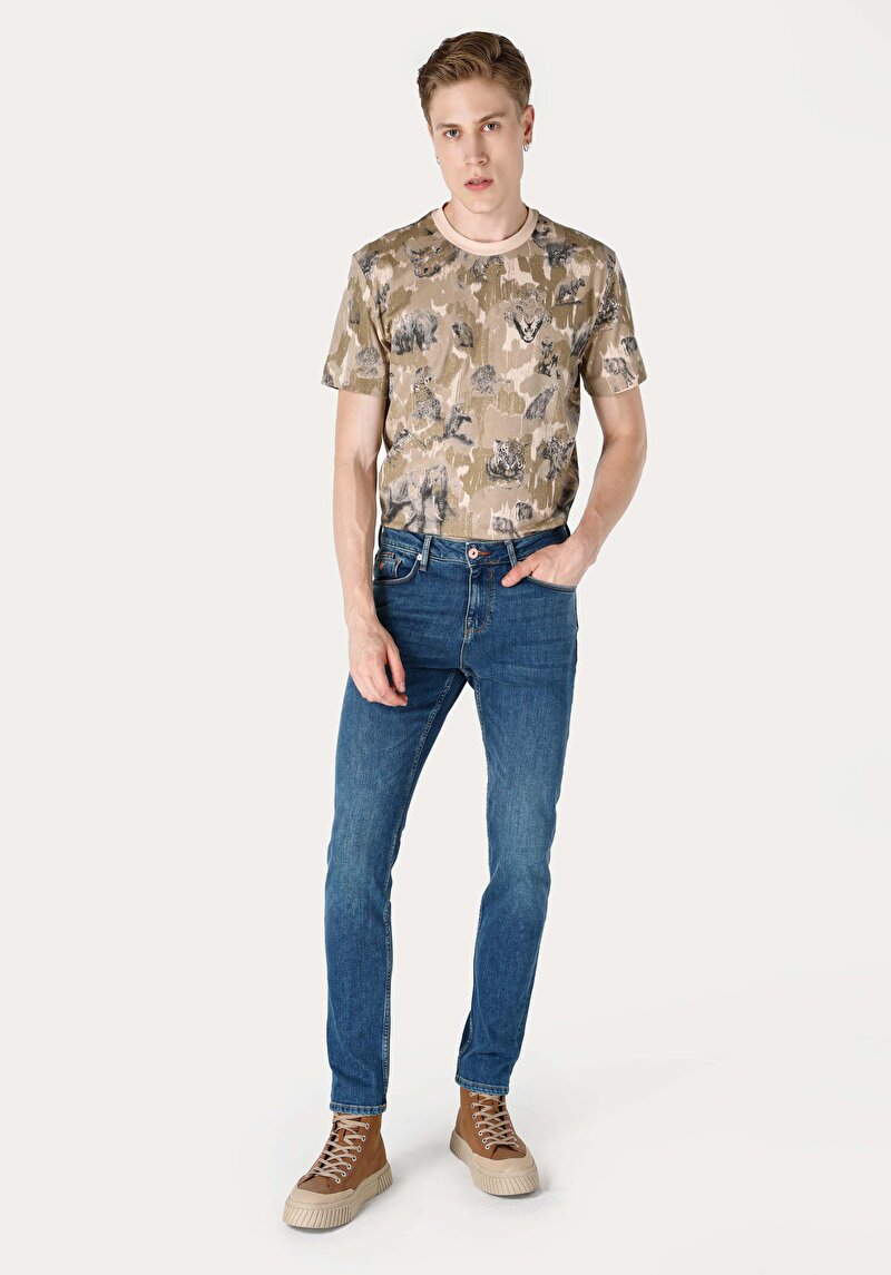 Imagine a Blugi İndigo Pentru Bărbați Cu Talie Dreaptă Cu Talie Dreaptă