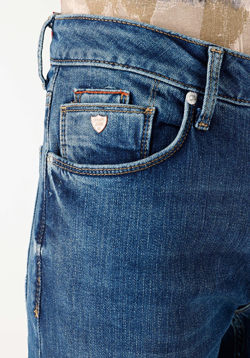 Afișați detalii pentru Blugi İndigo Pentru Bărbați Cu Talie Dreaptă Cu Talie Dreaptă