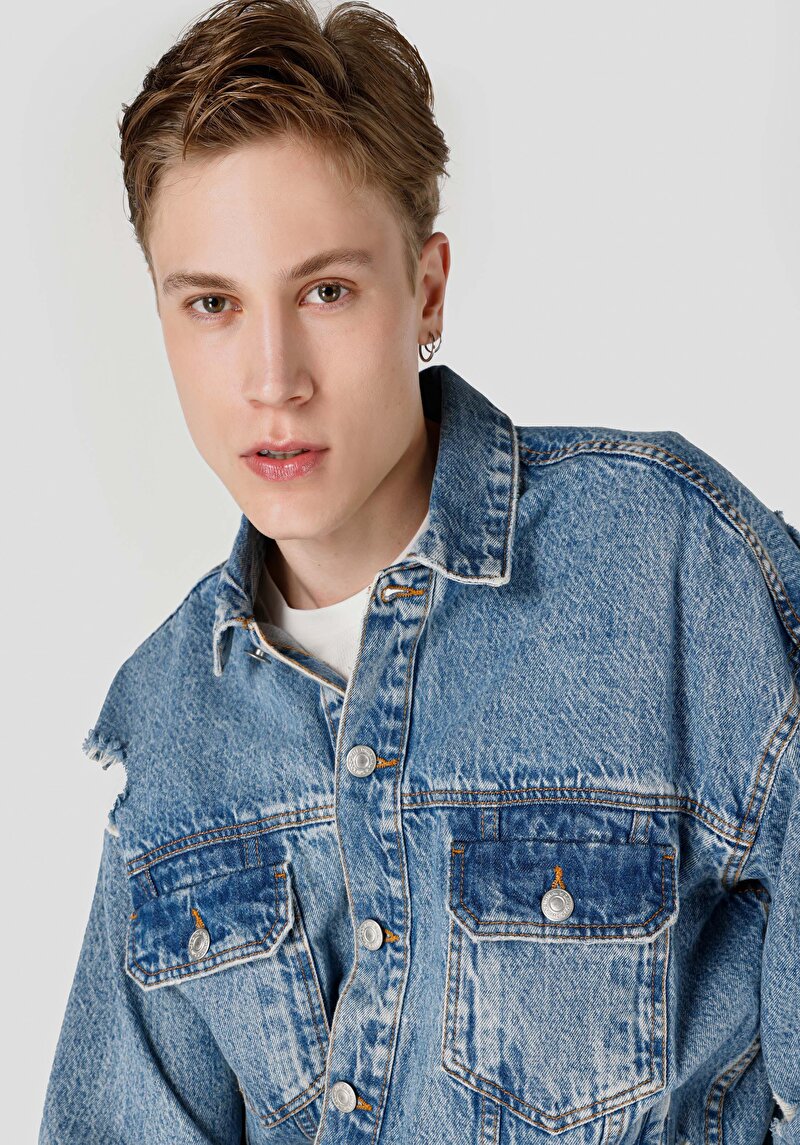 Afișați detalii pentru Jachetă Albastră Pentru Bărbați Oversize Fit Fără Căptușeală Cu Fermoar