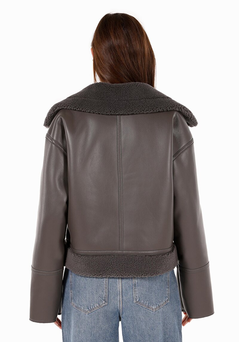 Afișați detalii pentru Regular Fit Cămașă Decolteu Pentru Femei Palton Antracit Pu