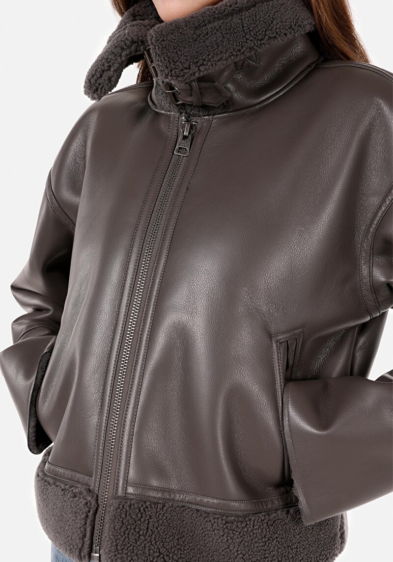 Imagine a Regular Fit Cămașă Decolteu Pentru Femei Palton Antracit Pu