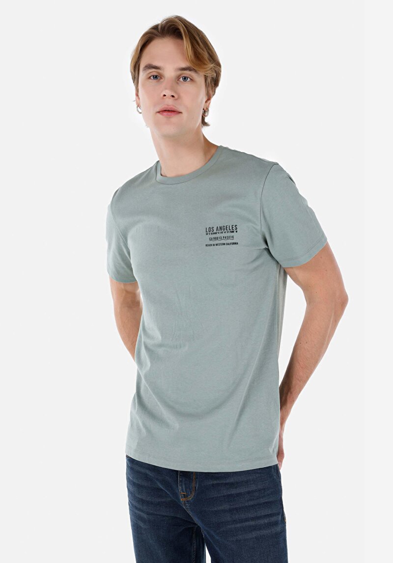 Imagine a Regular Fit Round Neck Drept Bărbați Verde Tricou Cu Mânecă Scurtă