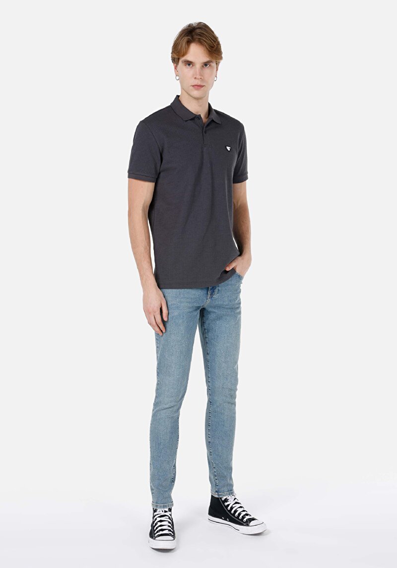 Imagine a Slim Fit Talie Joasă Picior Îngust Blugi İndigo Pentru Bărbați