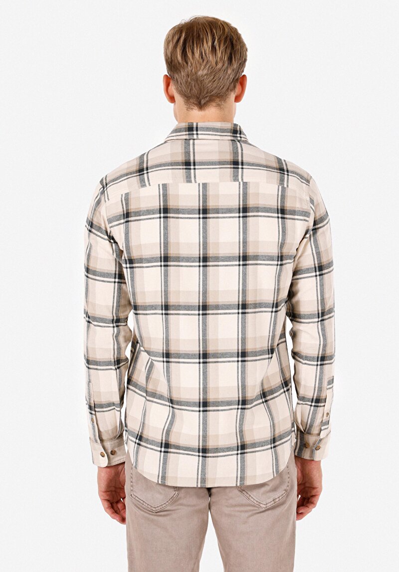 Imagine a Regular Fit Classic Collar Cămașă Cu Mânecă Lungă Ecru Pentru Bărbați