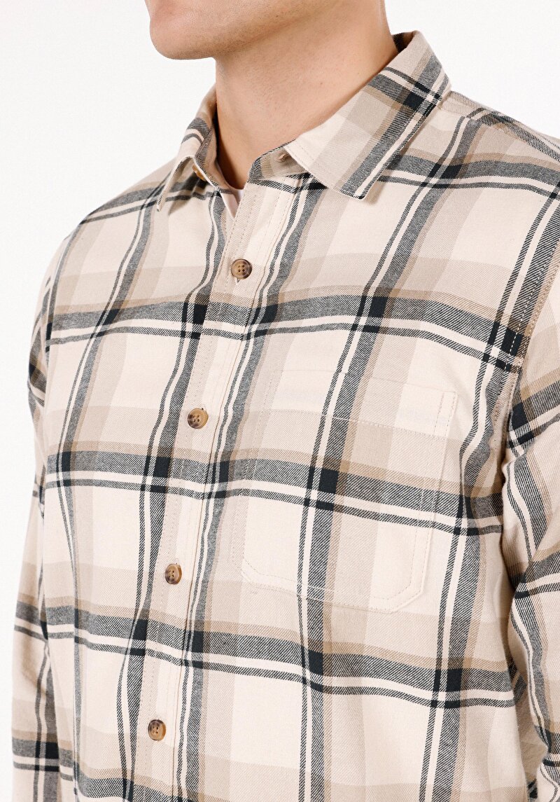 Imagine a Regular Fit Classic Collar Cămașă Cu Mânecă Lungă Ecru Pentru Bărbați