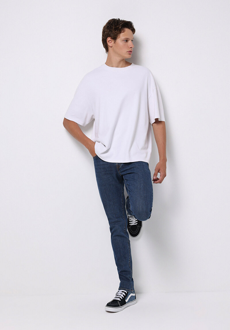 Imagine a Slim Fit Talie Joasă Picior Îngust Blugi İndigo Pentru Bărbați