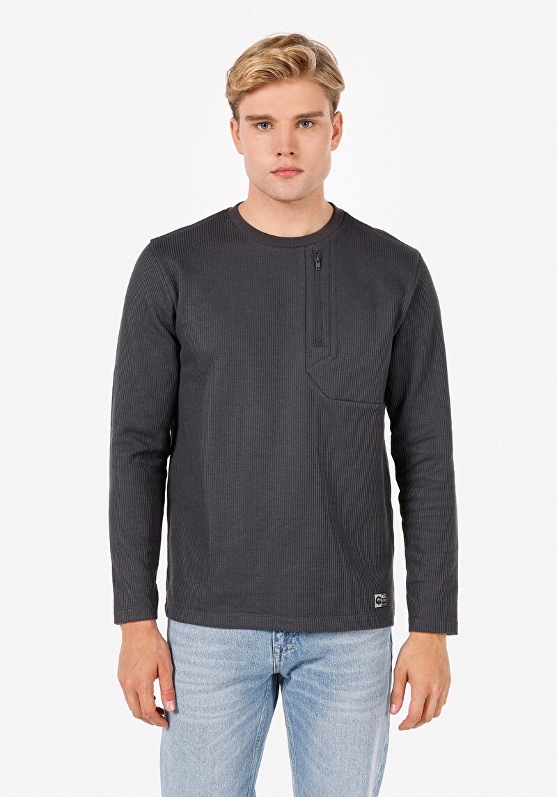 Imagine a Tricou Cu Maneca Lunga De Barbati Antracit Regular Fit  Cl1070971