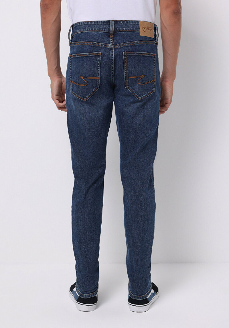 Afișați detalii pentru Slim Fit Talie Joasă Picior Îngust Blugi İndigo Pentru Bărbați