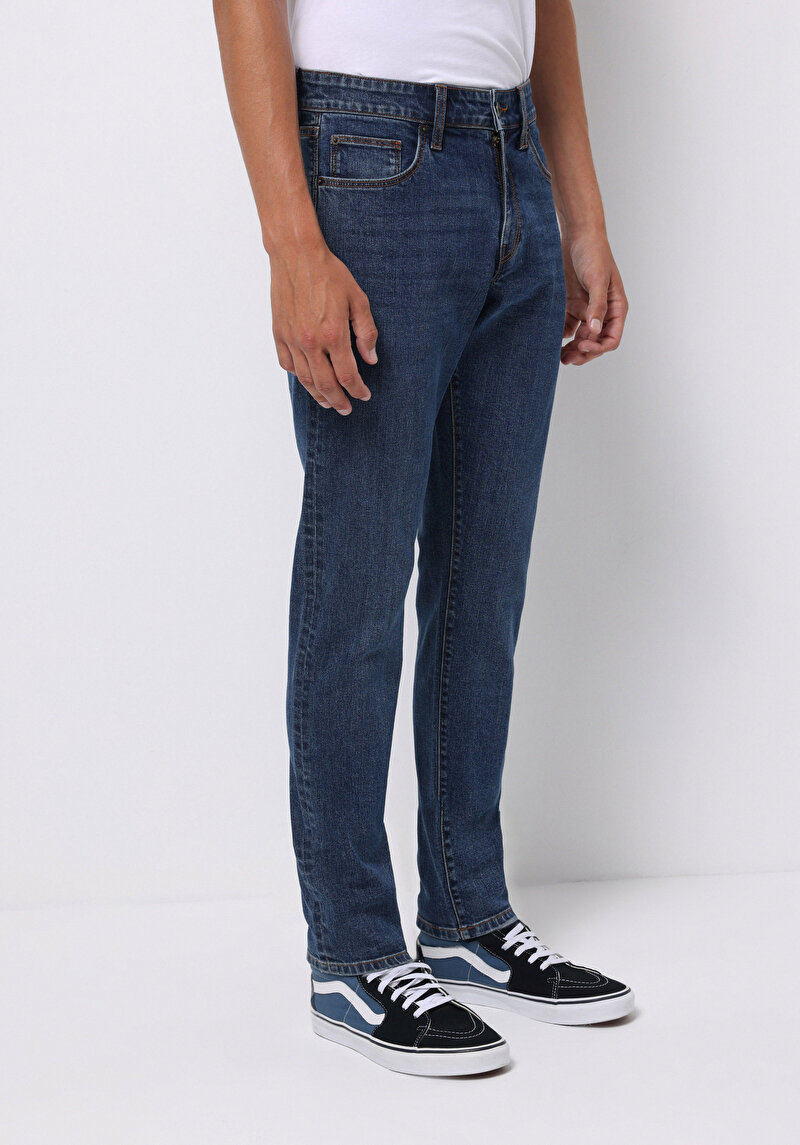 Afișați detalii pentru Slim Fit Talie Joasă Picior Îngust Blugi İndigo Pentru Bărbați