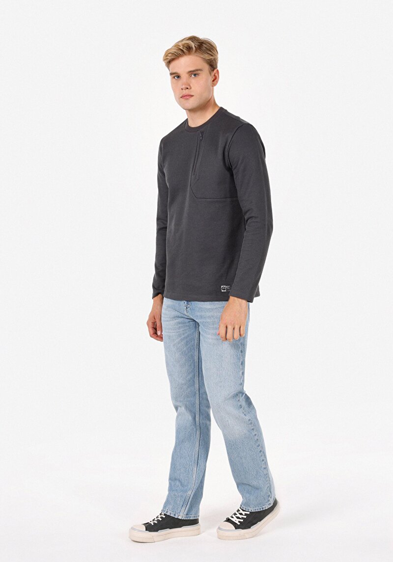 Imagine a Tricou Cu Maneca Lunga De Barbati Antracit Regular Fit Cl1070971