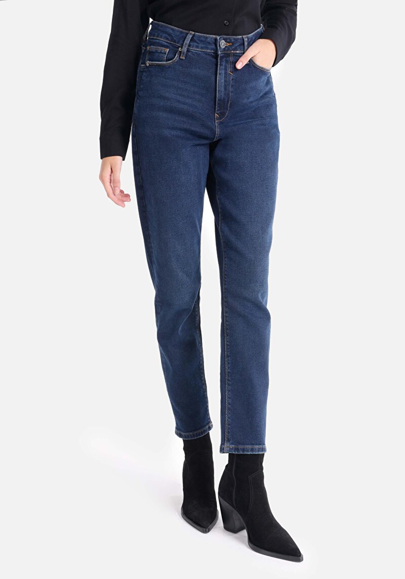 Imagine a Mom Fit Rising Waist Shrinking Leg Blugi İndigo Pentru Femei