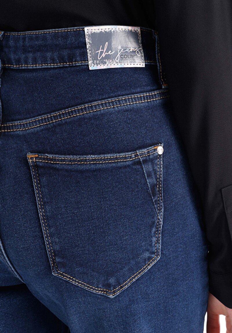 Afișați detalii pentru Mom Fit Rising Waist Shrinking Leg Blugi İndigo Pentru Femei