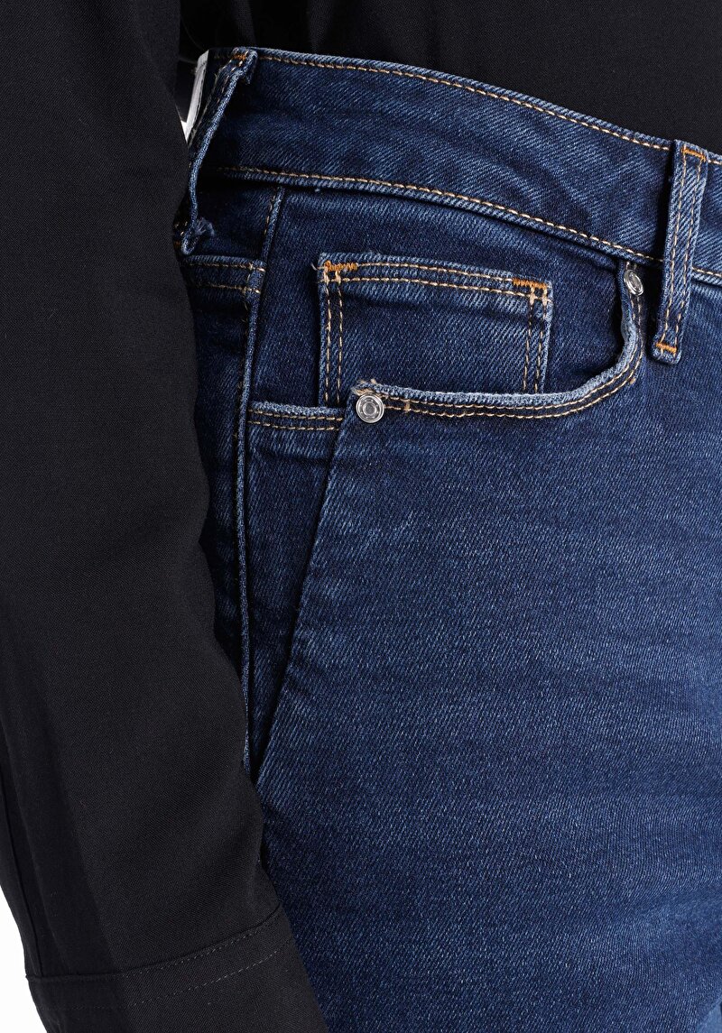 Afișați detalii pentru Mom Fit Rising Waist Shrinking Leg Blugi İndigo Pentru Femei