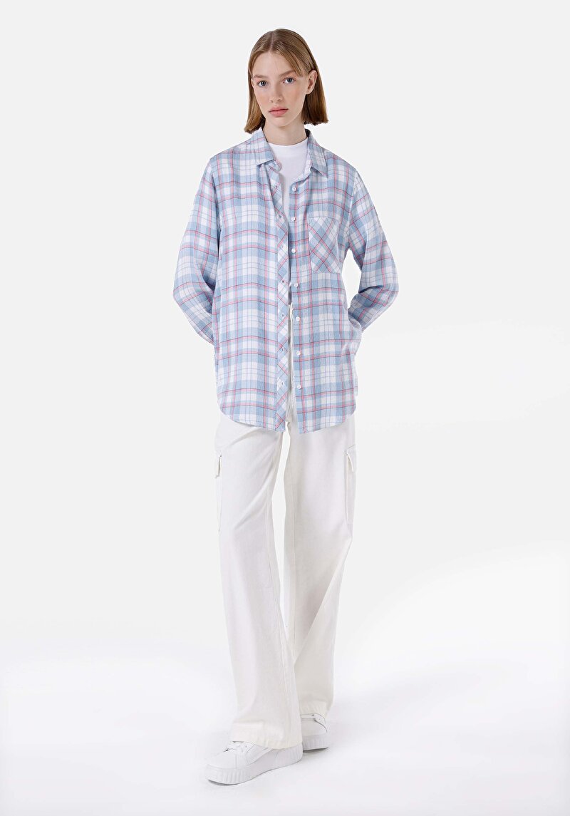 Afișați detalii pentru Cămașă Regular Fit Cămașă Cu Gât Cămașă Albastră Cu Mânecă Lungă Pentru Femei