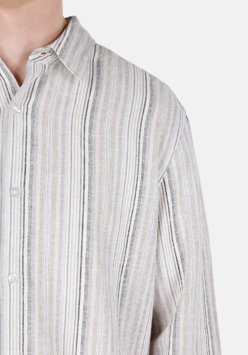 Afișați detalii pentru Cămașă Cu Gât İmprimat Cămașă Cu Mânecă Lungă Ecru Pentru Bărbați