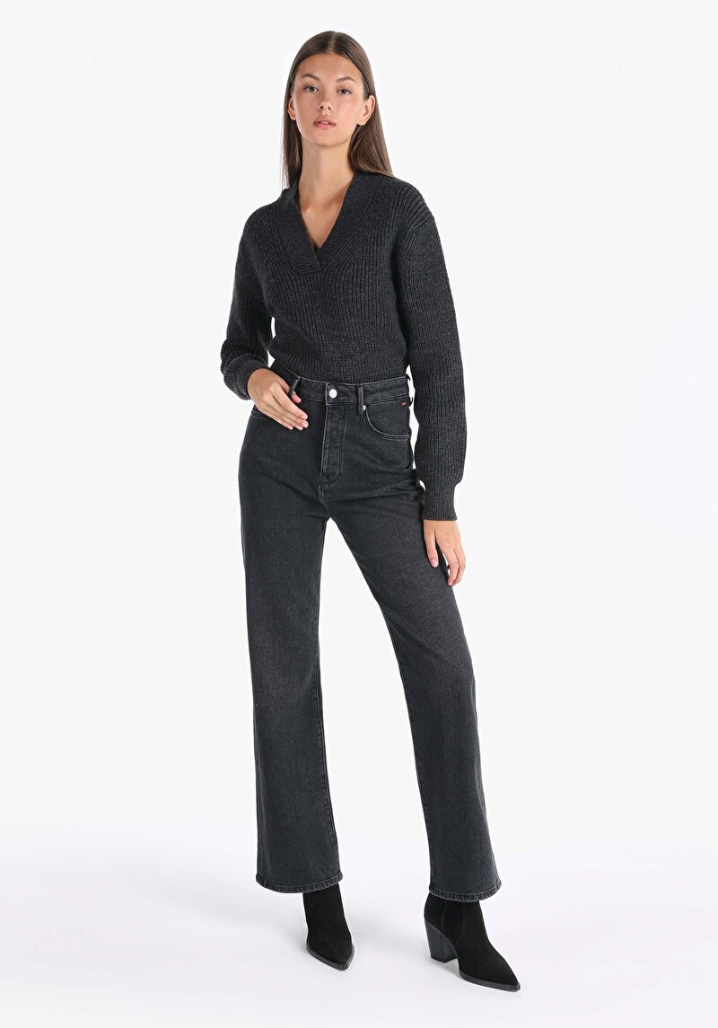 Imagine a Regular Fit Talie Ascendentă Picior Lungime Completă Blugi Negri Pentru Femei