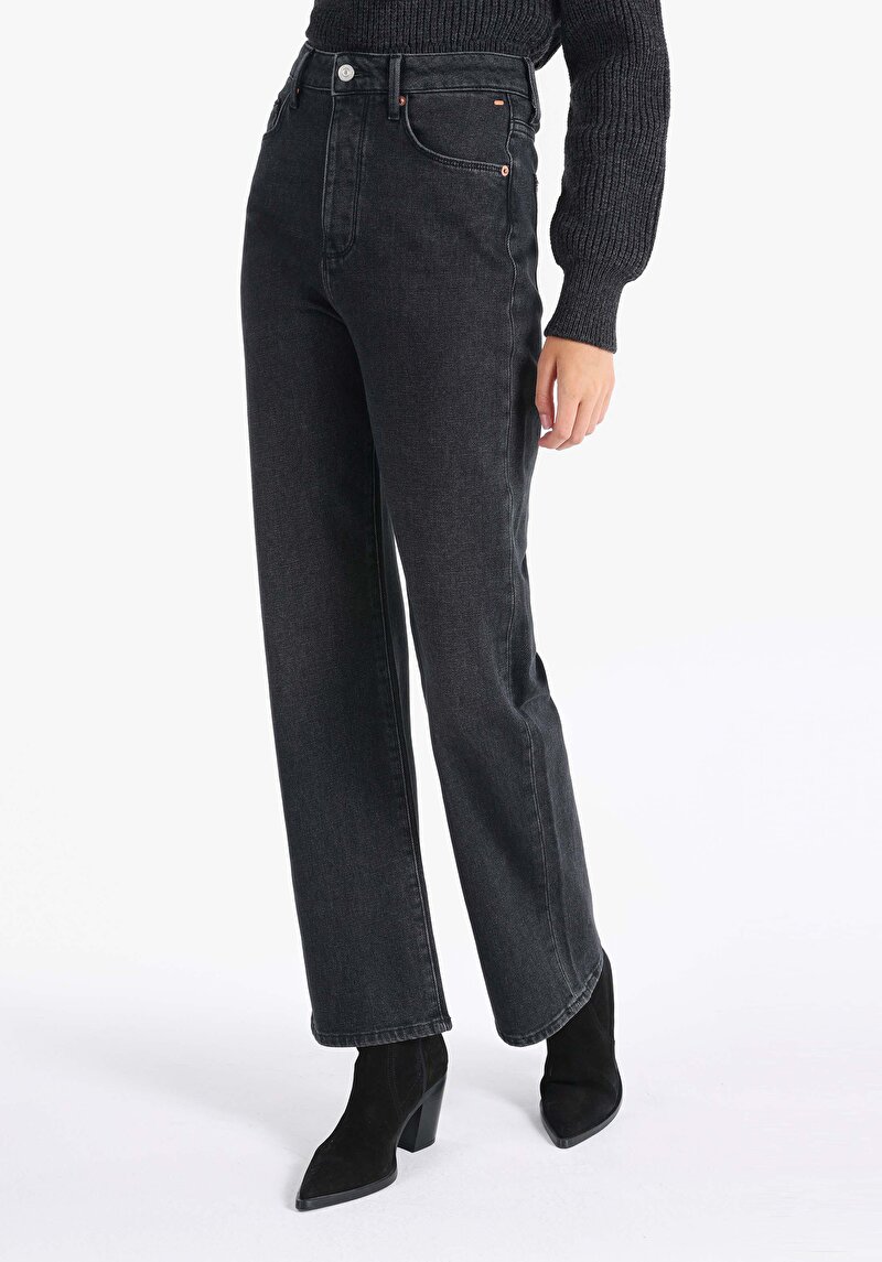 Afișați detalii pentru Regular Fit Talie Ascendentă Picior Lungime Completă Blugi Negri Pentru Femei