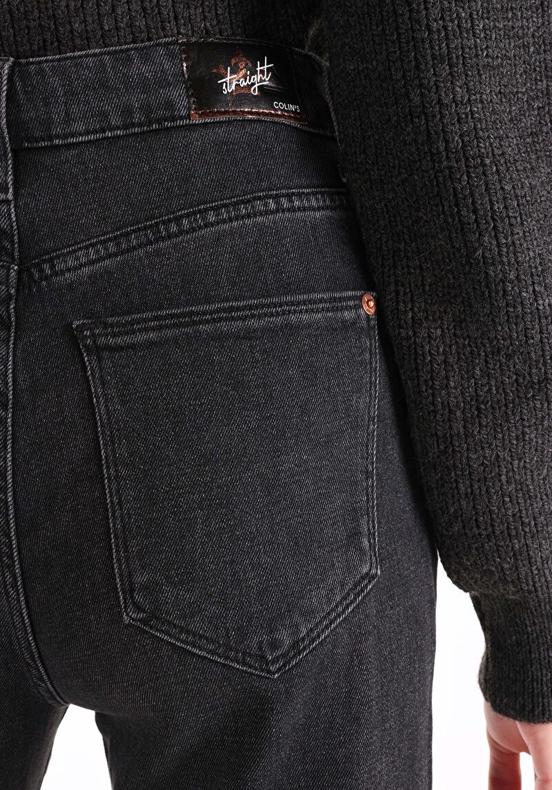 Afișați detalii pentru Regular Fit Talie Ascendentă Picior Lungime Completă Blugi Negri Pentru Femei