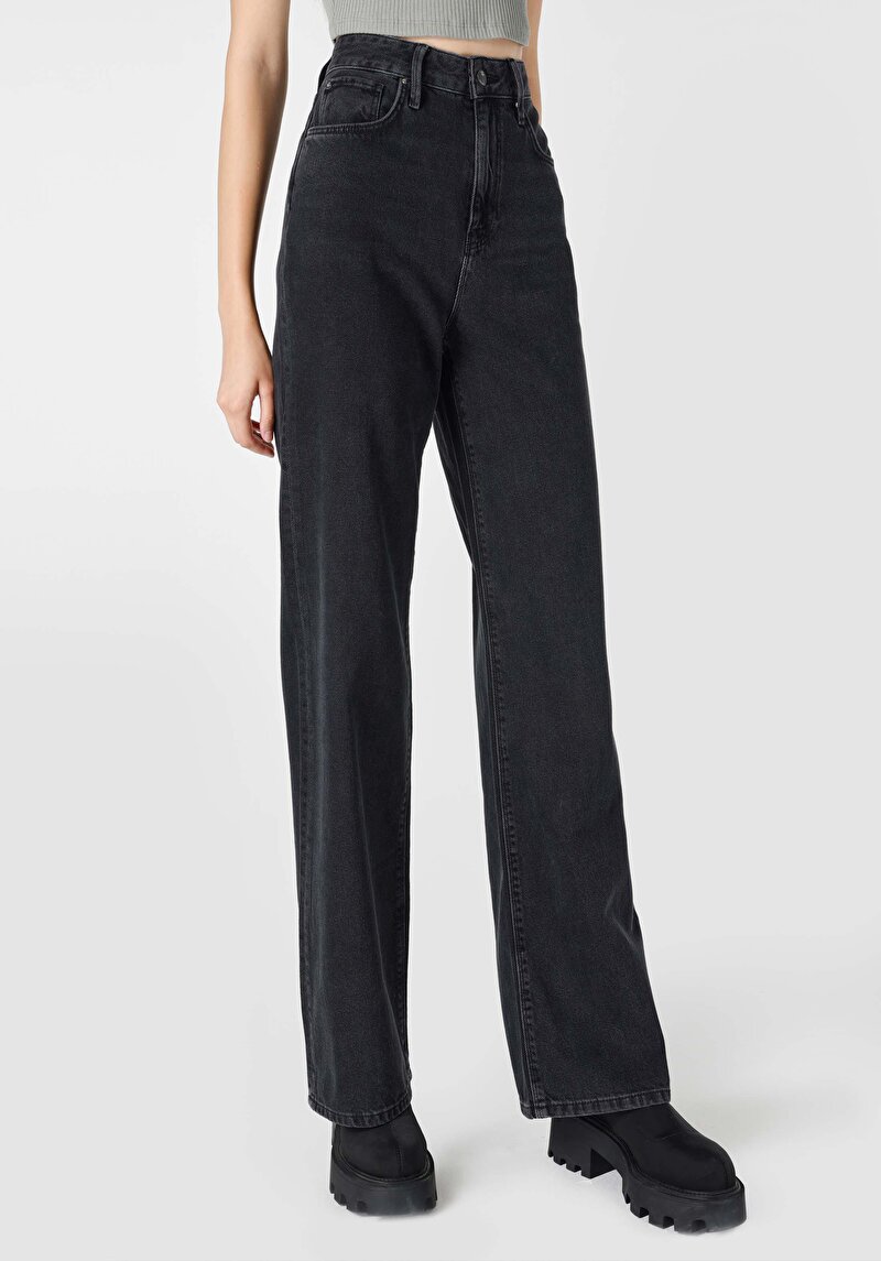 Imagine a Regular Fit Talie Înaltă Picior Larg Blugi İndigo Pentru Femei