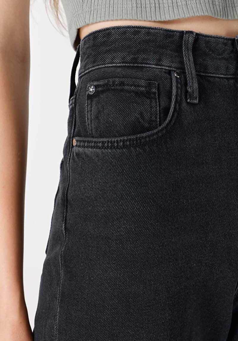 Afișați detalii pentru Regular Fit Talie Înaltă Picior Larg Blugi İndigo Pentru Femei