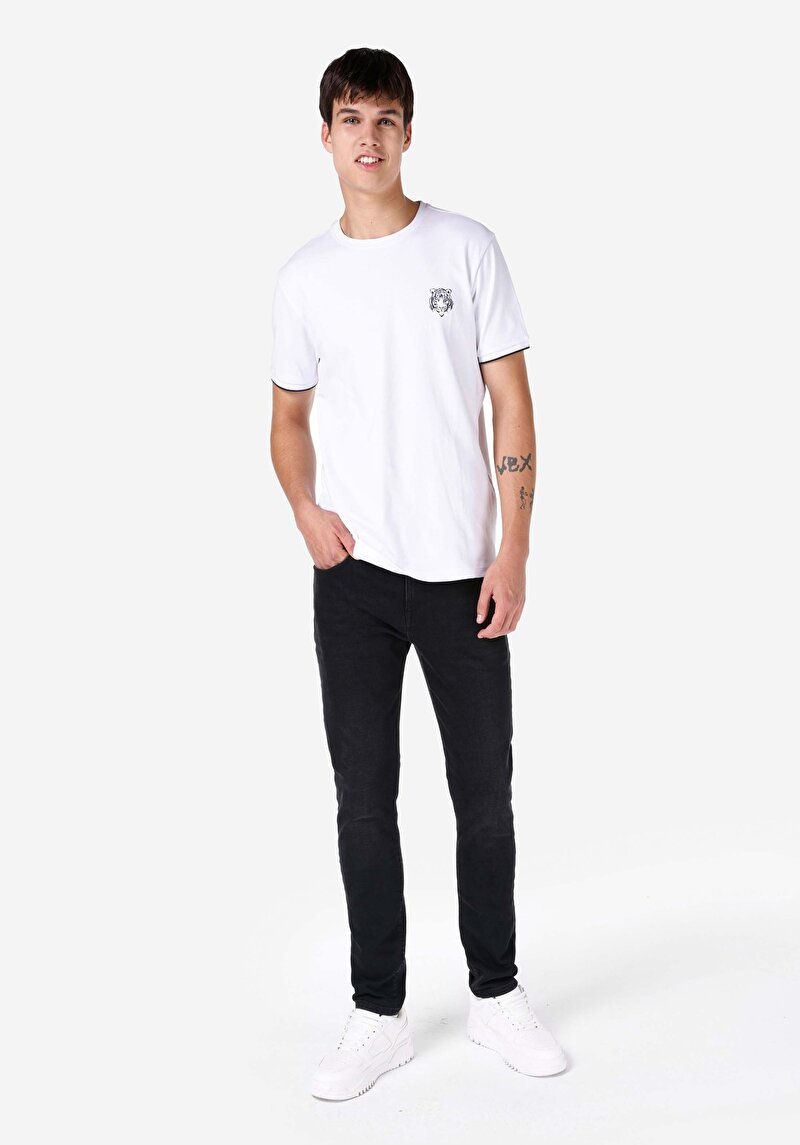 Imagine a Skinny Fit Talie Talie Picior Îngust Blugi Negri Pentru Bărbați