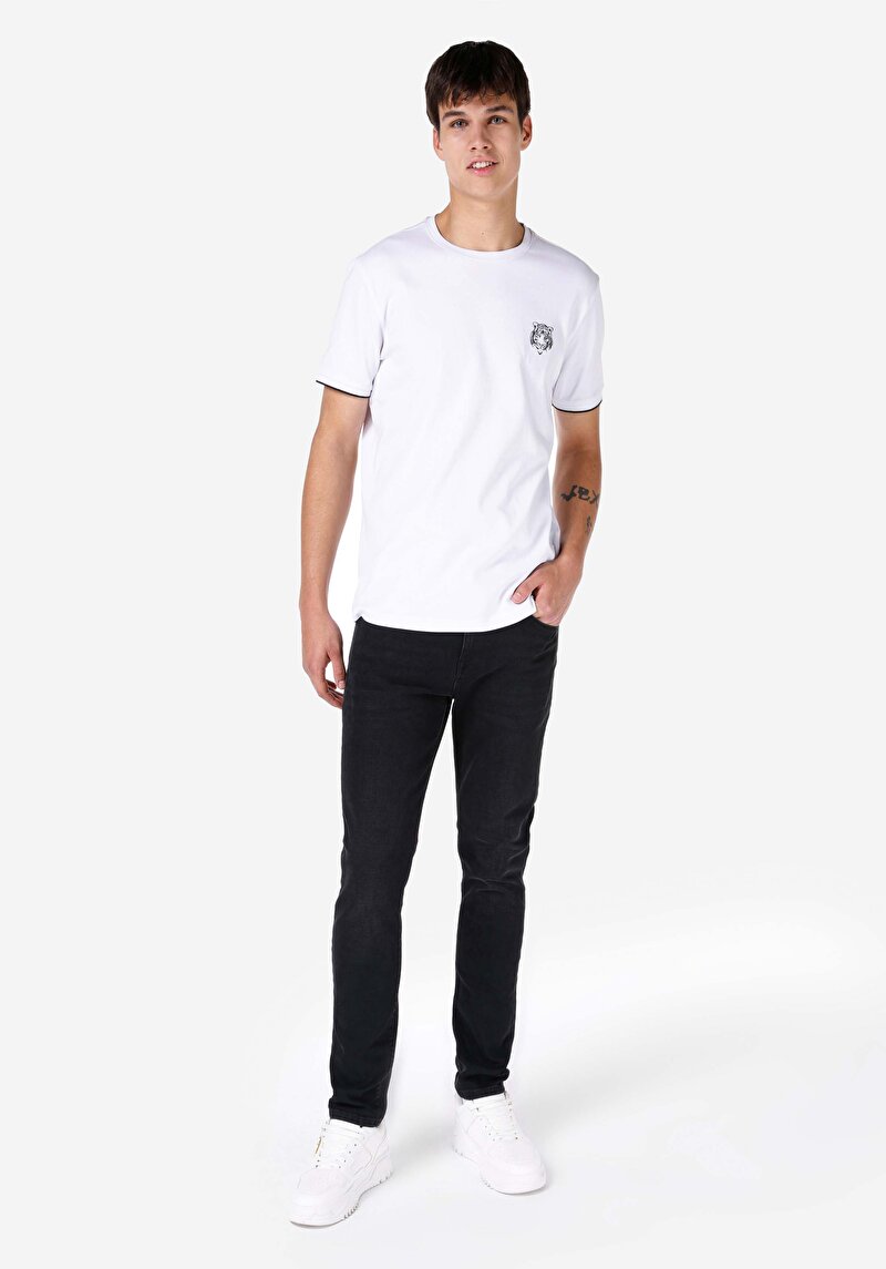 Imagine a Skinny Fit Talie Talie Picior Îngust Blugi Negri Pentru Bărbați