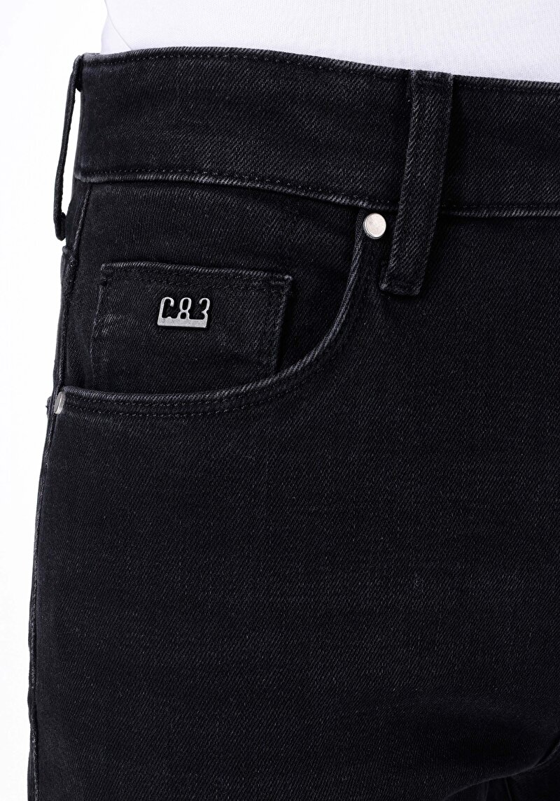 Afișați detalii pentru Skinny Fit Talie Talie Picior Îngust Blugi Negri Pentru Bărbați