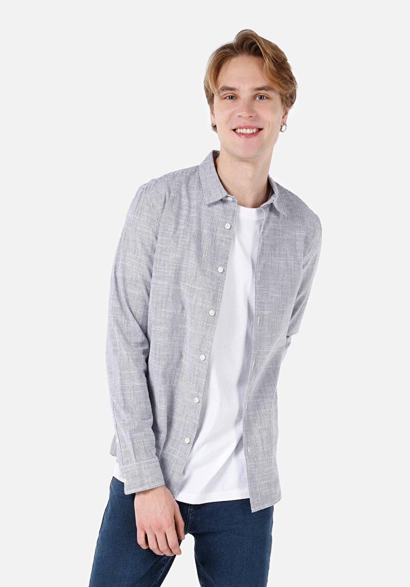 Imagine a Cămașă Slim Fit Cămașă Dreaptă Bărbați Bleumarin Cămașă Cu Manșon Lung