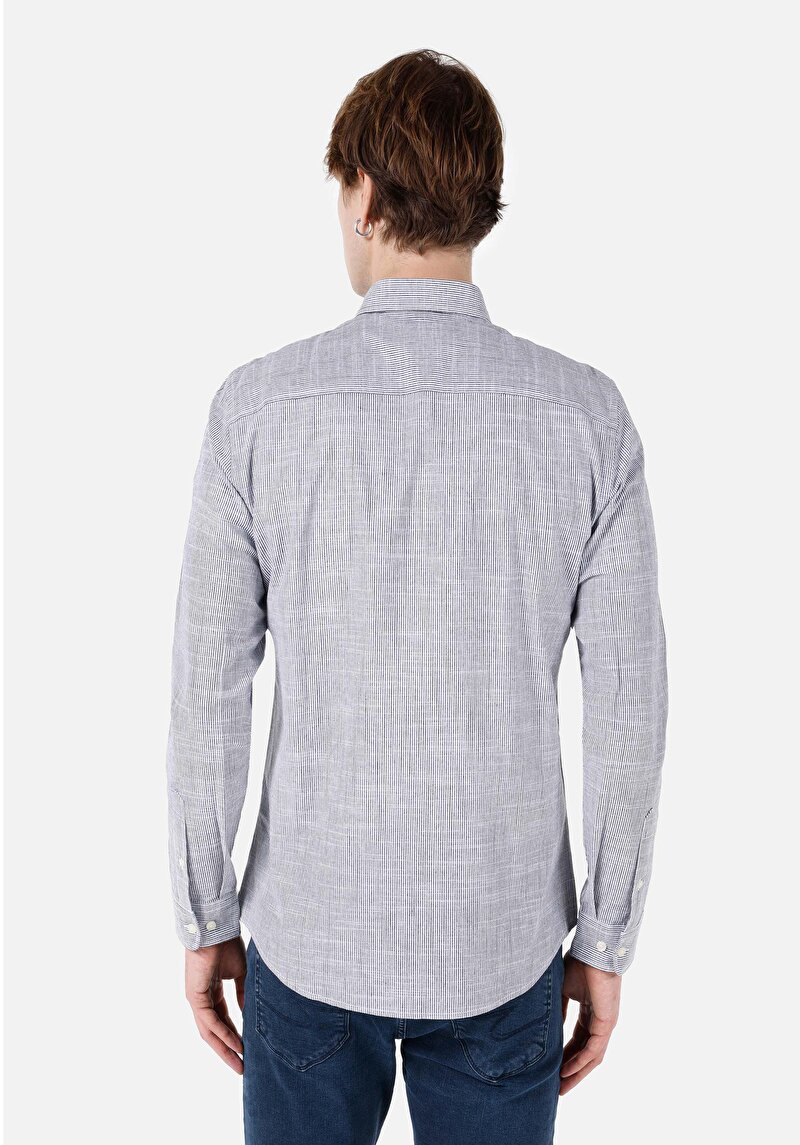 Afișați detalii pentru Cămașă Slim Fit Cămașă Dreaptă Bărbați Bleumarin Cămașă Cu Manșon Lung