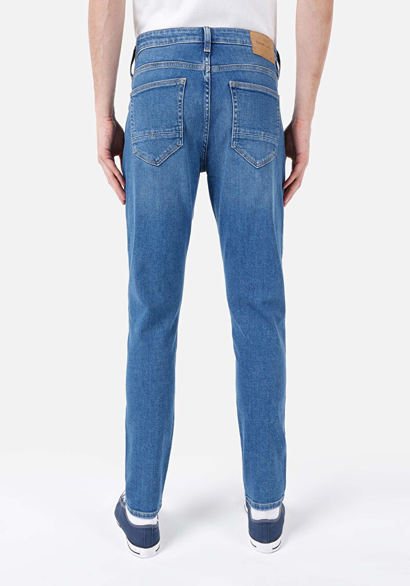 Imagine a Blugi Din Denim Pentru Bărbați Cu Talie Joasă Și Talie İngustă Slim Fit