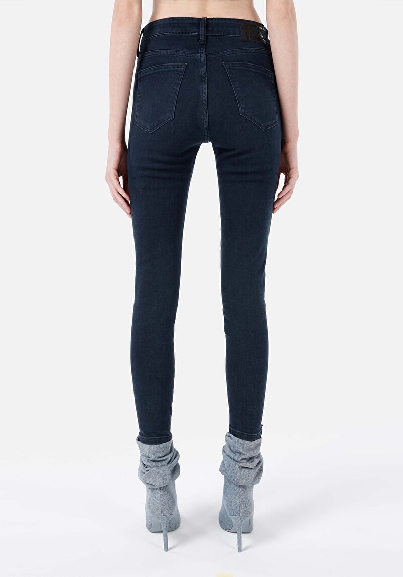 Imagine a Skinny Fit Talie Medie Super Narrow Leg Blugi İndigo Pentru Femei