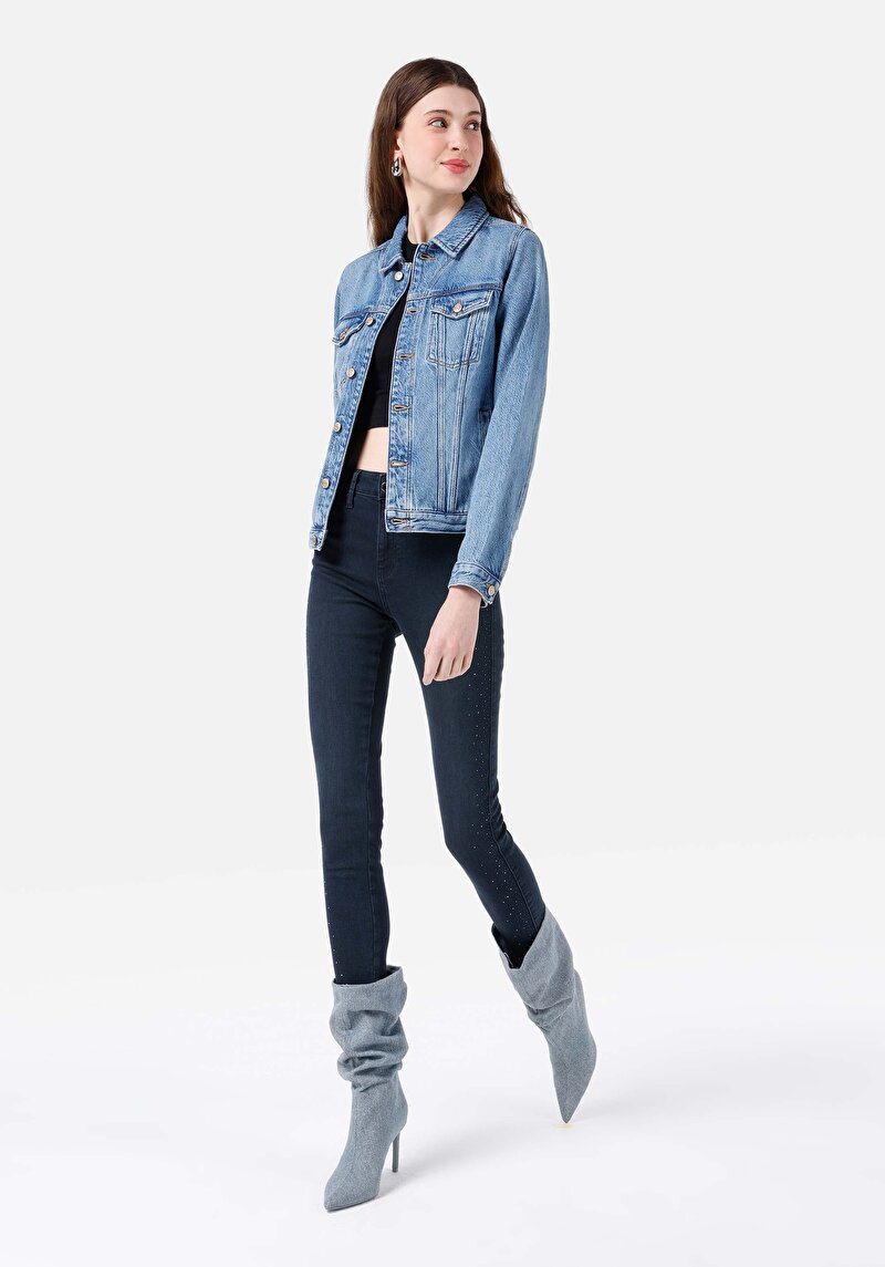 Imagine a Skinny Fit Talie Medie Super Narrow Leg Blugi İndigo Pentru Femei