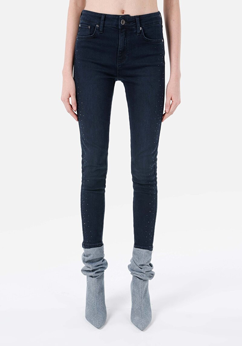 Afișați detalii pentru Skinny Fit Talie Medie Super Narrow Leg Blugi İndigo Pentru Femei